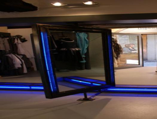 Double-sided swivel mirror, neon integrated